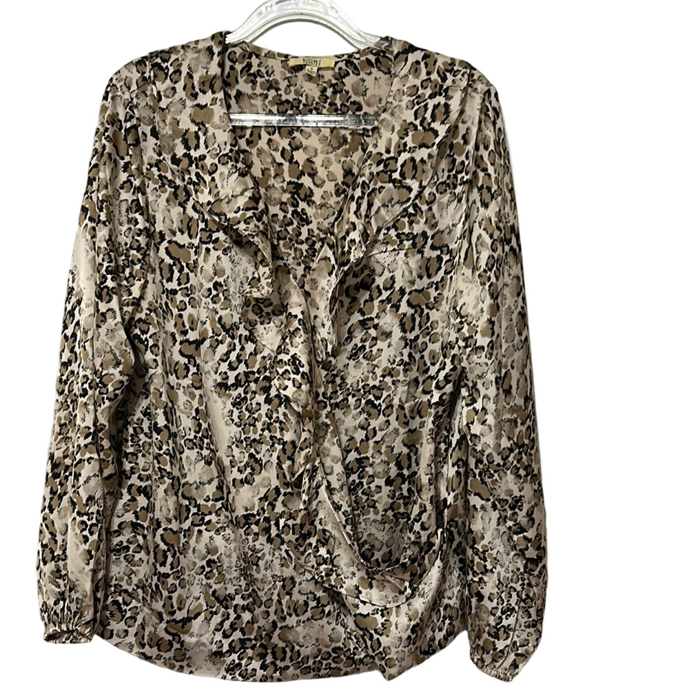🪞Kori Leopard Print Blouse in Cream and Brown size S GUC ..